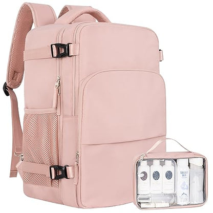 Sinaliy Travel Backpack, Carry on Flight approved Travel Bag with Multi-Pockets, Waterproof 17.3inch Laptop Backpack for Men Women, Pink | Waterproof 17.3 Inch Laptop Backpack with Multi-Pockets, Personal Item Travel Bag for Women Work, College, Business,