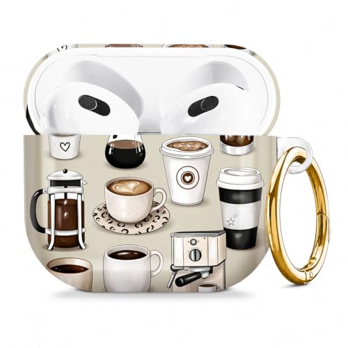Compatible with AirPod 4 Case 2024, Cute Hard Plastic Protective Cover for Airpod 4th Generation Women, Shockproof Shell Skin with Gold Ring Keychain,Coffee Cup - color: Coffee Cup