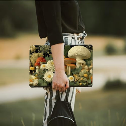 Laptop Skin Sticker Decal, Universal Protective Cover Fit 12 13 14 15.6 Inch Notebook, Reusable Water-Resistant Vinyl Decal w/ 2 Wrist Pads for Business Travel Office, Mushroom Daisy - color: Mushroom Daisy