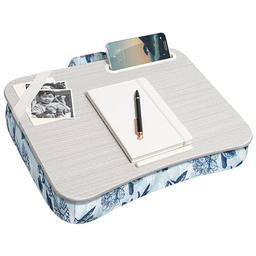 LAPGEAR Designer Lap Desk – Blue Blossoms, Fits 15.6” Laptops | Built-In Phone Slot, Device Ledge, Conforming Microbead Cushion, Carry Handle - color: Blue Blossoms, size: Single Lap Desk
