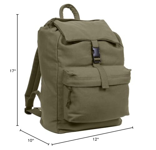 Rothco Canvas Daypack – Heavy-Duty Cotton Canvas Backpack for Hiking, Camping, Traveling, and Daily Use – 34L Capacity - color: Olive Drab