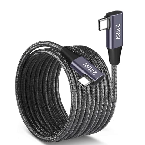 Dual Right 240W USB-C to USB-C Cable 10FT Gunmetal, Super Fast Charging Type-C to Type-C Charger Cable Braided Compatible with MacBook Pro/Air, iPad Pro,Sam sung Galaxy S23/S22,PS5/PS4,Switch,Laptop - color: Grey, size: 10FT, style: Dual 90° Right Angle