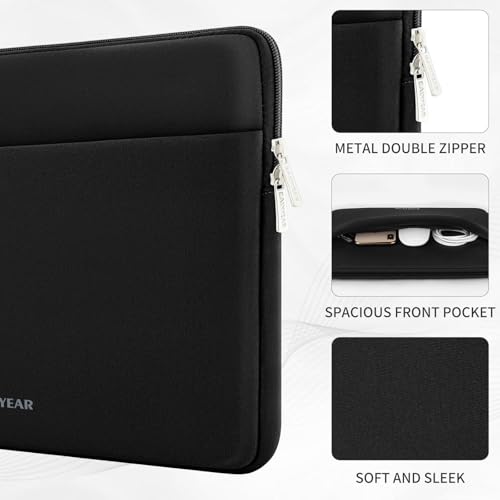RAINYEAR Laptop Sleeve Case 13.3 Inch, Protective Portable Case with Front Pocket, Briefcase Handbag Laptop Bag Compatible with 13.3-14 Inch Laptop PC, 14 Inch MacBook Pro M5 M4 M3 M2 M1, Black - color: Black, size: 13.3-14 inch