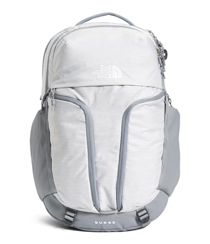 The North Face Surge Commuter Laptop Pack, Wht Met Mélange/Mid Gy-NPF, OSFA | Everyday Travel Bag, Laptop Sleeve, Water-Repellent - color: Tnf White Metallic Mélange/Mid Grey-npf