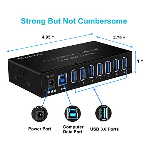 USB 3.0 Hub, USB Data Hub, Metal Case Mountable 7-Port Powered USB Hub 3.0 with 36W AC Adapter-Type A