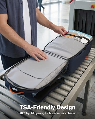 Tolaccea 30L Travel Laptop Backpack TSA Carry-On for Business Trips Commute | 100% RPET Recycled Fabric | EVA-cushioned Laptop Protection | TSA 180° Lay-flat Opening | Reinforced Stability Base Panel - color: Navy