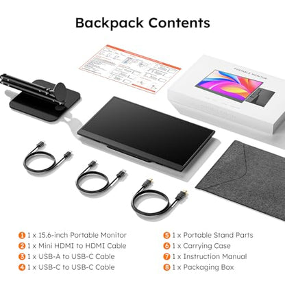 15.6" Portable Monitor, FHD 1080P IPS Travel Monitor for Laptop, Magnetic Foldable Stand & Protective Case Included, USB-C & Mini HDMI Screen Extender for Laptop Mac PC Phone Xbox PS4/5 Switch - style: 15.6 STAND BAG