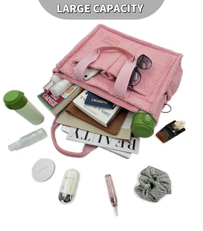 Large Canvas Tote Bag for Women Work Tote Bags with Pockets Laptop Crossbody Purses Everyday Bag Handbags for Travel - color: Plush Pink