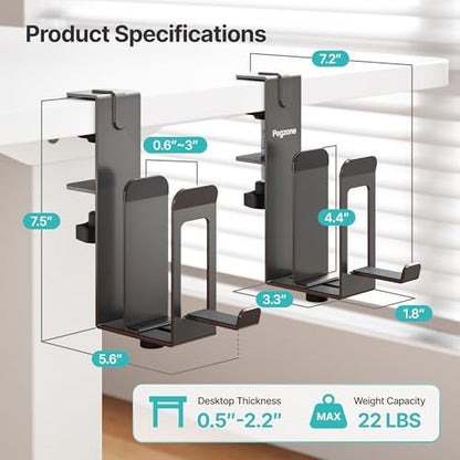 Laptop Stand Vertical, 2-Slot Under Desk Laptop Holder, Black | Desk Side Storage with Headphone Holder, Laptop Organizer for Office Gaming - color: Black