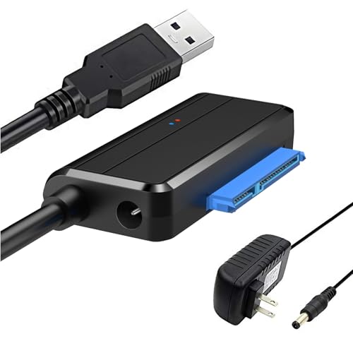 SATA to USB Cable USB 3.0 to 2.5 3.5 inch Hard Drive Adapter External Converter for SSD/HDD Data Transfer, with 12V/2A Power Supply, Support UASP, Black
