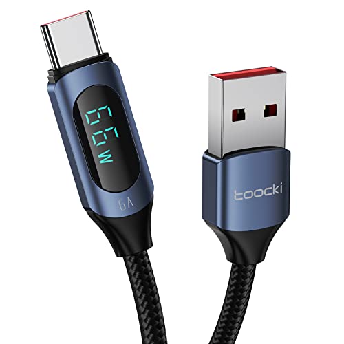 toocki USB A to USB C Cable 6.6ft, 66w 6A Fast Charging USB A to C Cable, Nylon Braided Fast Charging Cable with Real-Time USB C Cable with Display Compatible with iPhone 15/16/17 Series, Galaxy S25 - color: Blue, size: 6.6FT USB A to USB C Cable(66W/6A)