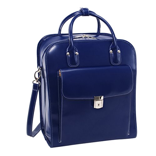 McKlein LA GRANGE, Top Grain Cowhide Leather, 15" Leather Detachable -Wheeled Ladies' Laptop/Computer & Tablet Business Briefcase Bag/Women's Rolling Overnight Travel Bag, Removable trolley case - color: Navy, size: 14.4"x8.75"x18.5"