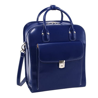 McKlein LA GRANGE, Top Grain Cowhide Leather, 15" Leather Detachable -Wheeled Ladies' Laptop/Computer & Tablet Business Briefcase Bag/Women's Rolling Overnight Travel Bag, Removable trolley case - color: Navy, size: 14.4"x8.75"x18.5"