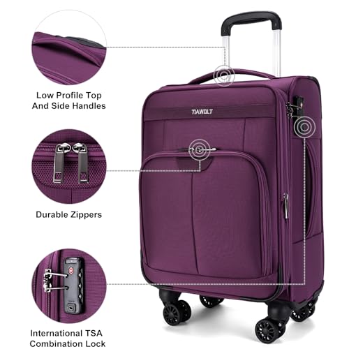 Carry on Suitcase 22x14x9 Airline Approved,20 inch Lightweight Suitcases with 360° silent swivel wheels, TSA Lock and Compartment, Large Capacity travel Suitcase-Purple - color: Purple, size: Carry-on 20 inch