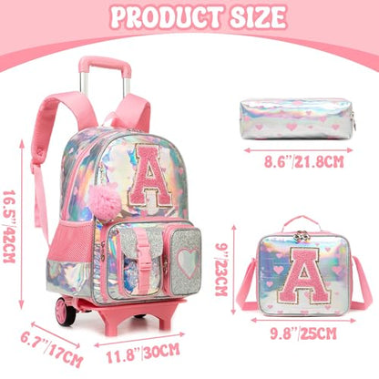 HTgroce Cute Rolling Backpack with Wheel,School Backpack for Kids Girl Roller Schoolbag Wheeled Backpacks Set Carry-on Luggage,Pink A - color: Pink, style: A