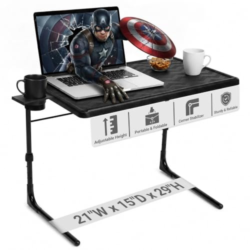 Table-Mate TV Tray Table | Portable Desk Folding Dinner Tray, Couch Table Trays for Eating Snack Food, Portable Laptop Desk, Bed Trays for Eating | Adjustable TV Trays with 3 Angles and Cup Holder - size: 15"D x 21"W x 29"H