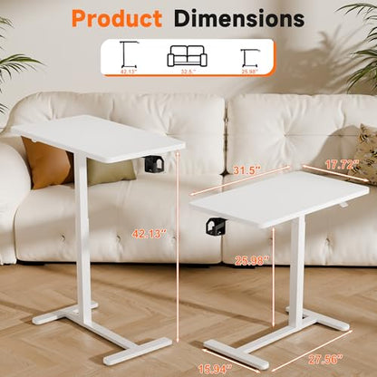 YESHOMY Adjustable Bedside Table with Wheels, Phone Stand, Cup Holder and Headphone Hook, Adjustable Height Side Table, Hospital and Home Use, White - color: White, size: 31.5 Inch