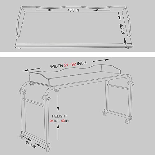 UNICOO Adjustable Overbed Table, Over the Bed Table with Wheels, Medical Overbed Table with Wheels Adjustable Height, Rolling Desk for Full/Queen/King Bed, Sturdy Wood & Steel Frame (202-Ancent Oak) - color: Ancent Oak
