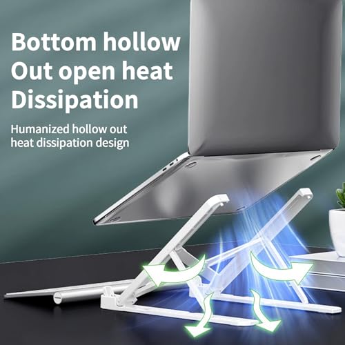 Laptop Stand for Desk,Adjustable ABS & Silicone Foldable Riser with Ventilated Cooling-Holder for 10-15.6" Notebooks,Tablets and Computers,White - color: White