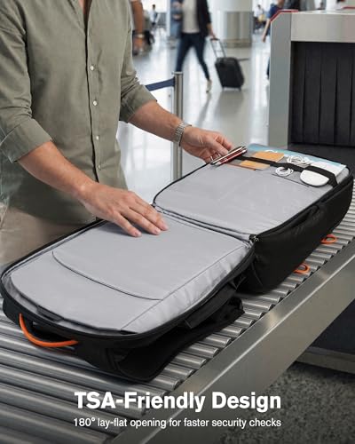 Tolaccea Travel Laptop Backpack 30L Carry On TSA Approved for Commute Trips | 100% RPET Recycled Fabric | EVA-cushioned Laptop Protection | TSA 180° Lay-flat Opening | Reinforced Stability Base Panel - color: Black