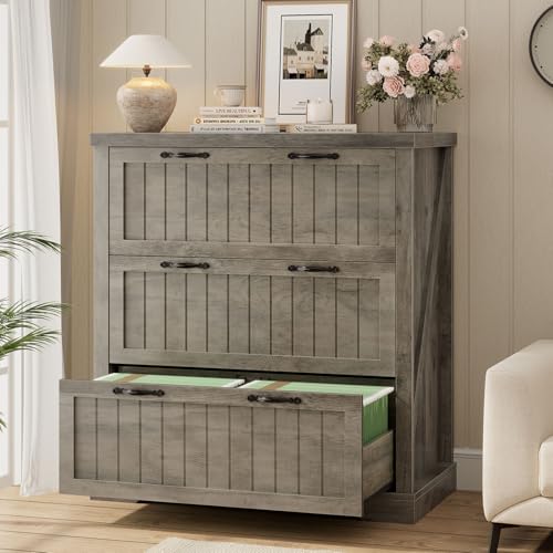 SEDETA File Cabinet for Home Office, Farmhouse 3 Drawer Filing Cabinet, Wood Office File Cabinets for Letter/Legal/A4 Size, Lateral File Cabinets with Printer Stand, Grey - color: Grey, size: 3 Drawers