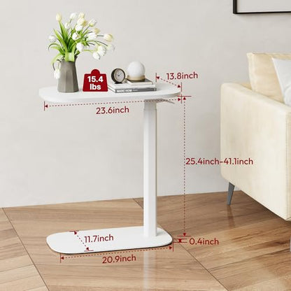 SANODESK 24''Pneumatic Adjustable Overbed Bedside Table with Hidden Casters | Medical Mobile Side End Table Laptop Computer Standing Desk Cart with Tray, Hospital and Home Use(23.6" W x 13.8" D,White) - color: White, size: Xsmall