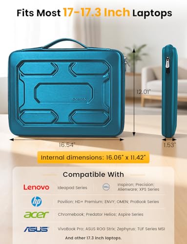 DOMISO Laptop Hard Case 17-17.3 inch Waterproof Shockproof Hard Shell Laptop Sleeve with Handle & Storage Pocket, Compatible with MacBook, HP, Dell, Teal - color: Teal, size: 17.3 inch