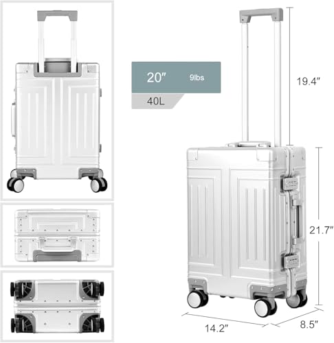 All Aluminum Luggage 20/28 Set，Cut from Whole Aluminum Sheet（3rd Generation，Premium Magnesium Metal zipperless suitcase ） (silvery, 20+28inch) - color: silvery, size: 20 inch + 28 inch