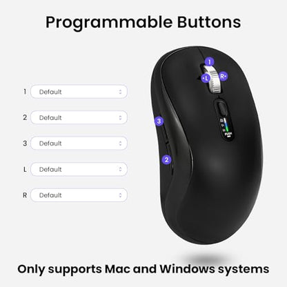 INFINMIND Wireless Bluetooth Multi-Device Mouse with 5 Programmable Buttons, 4-Way Navigation Scroll, 5 Level DPI, Quiet Click Mice Compatible with Computer, Laptop, PC, iPad, Tablet, MacBook.