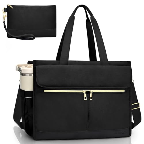Laptop Bag for Women - 15.6 Inch Tote Work Bag with Compartments Nurse Teacher Bag Large Lightweight Office Handbag - color: Black