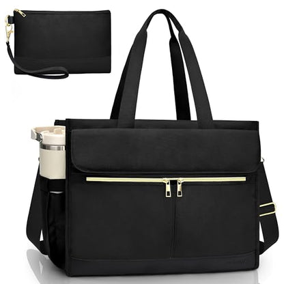 Laptop Bag for Women - 15.6 Inch Tote Work Bag with Compartments Nurse Teacher Bag Large Lightweight Office Handbag - color: Black