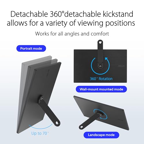 ASUS ZenScreen 16” (15.6 inch viewable) Portable USB Monitor (MB166CR) - Full HD, IPS, USB Type-C, Flicker Free, Blue Light Filter, Anti-glare surface, 360° kickstand, Protective Sleeve, 3 yr warranty - style: 16"