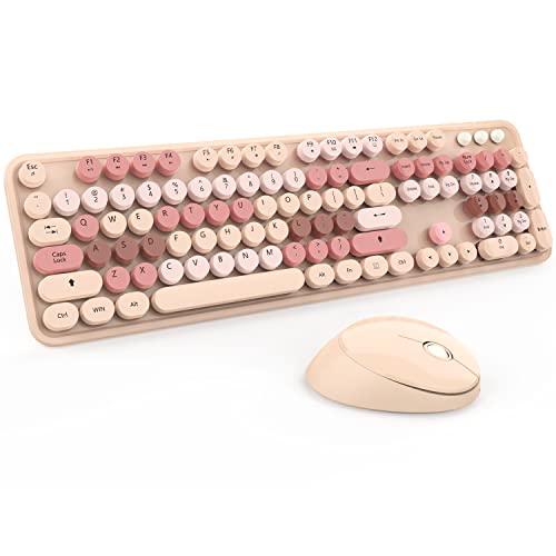 Wireless Keyboard and Mouse Cute Retro Typewriter for PC | Full Size With Number Pad & Mouse,Compatible With All Windows,Ideal For Windows,1600DPI,Computer, PC, Notebook, Laptop - color: 3 Milk Tea