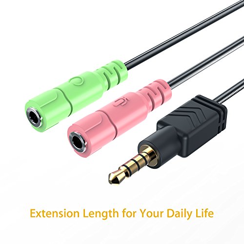 Headphone Mic Splitter 3.5mm Headset Adapter (Microphone + Audio) | Braided 2 TRS Female to TRRS Male CTIA Stereo Y Jack for Dual-Plug Game Headset to Xbox, PS4, Phone, Laptop, PC - 8 inch - size: 1 Pack / 0.6 Feet