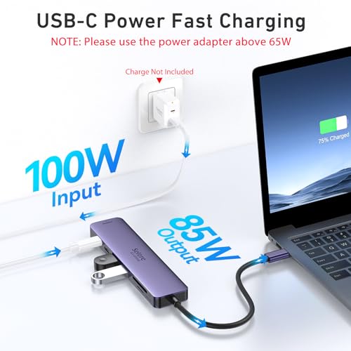 USB C Hub HDMI Adapter for MacBook Pro/Air, 7 in 1 USBC Dongle with HDMI, microSD/SD Card Reader, USB C Data Port,100W PD, and 2 USB 3.0 Compatible for MacBook Pro/Air, Dell XPS, Lenovo Thinkpad. - color: Purple