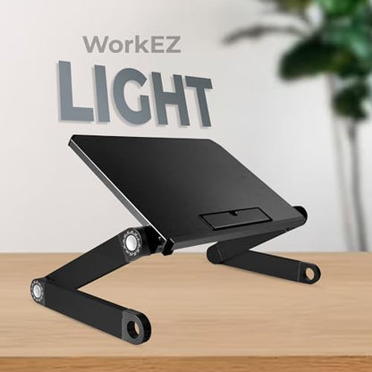 WorkEZ Light Adjustable Height Laptop Stand for Desk, Ergonomic Laptop Holder, Foldable Computer Stand, Cooling Computer Holder Notebook Riser for Desk, Black - color: Black