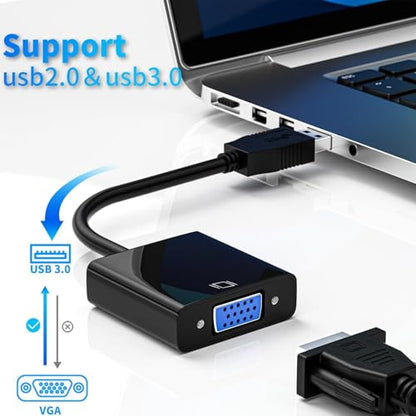 USB to VGA Adapter, USB3.0/2.0 to VGA Adapter Multi-Display Video Converter Full HD 1080P External Video Card Multi Monitor, Desktop, Laptop, HDTV, Monitor, Projector (Windows 10/8.1/8/7)