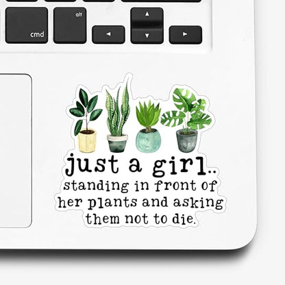 (3Pcs) Just A Girl Standing in Front of Her Plants Sticker Funny Plants Lover Stickers Humorous Decorative Waterproof Vinyl Decal for Mug Laptop Water Bottle Tumbler Phone Notebook Size 3x2.7 Inches