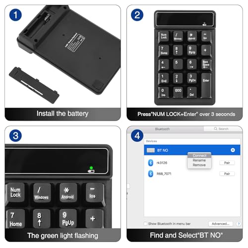 RaceGT Bluetooth Number pad, 19-Keys Wireless Numeric Keypad, Portable Mini Multi-Function Accounting Number Keypad Keyboard Extensions for Laptop/Desktop/Notebook - color: 19-keys