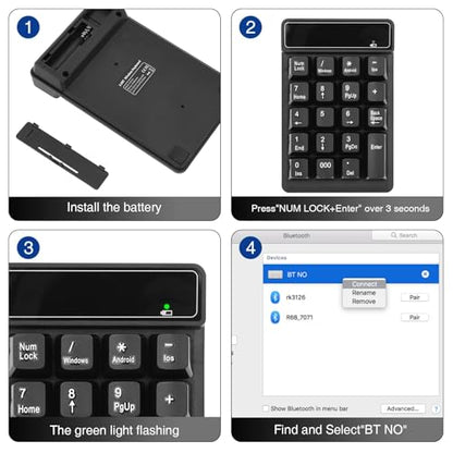 RaceGT Bluetooth Number pad, 19-Keys Wireless Numeric Keypad, Portable Mini Multi-Function Accounting Number Keypad Keyboard Extensions for Laptop/Desktop/Notebook - color: 19-keys