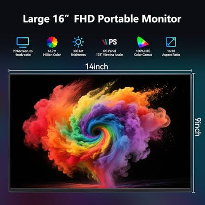 16" Touchscreen Portable Monitor,1920x1200P IPS Travel Secondary Screen,USB-C HDMI Plug&Play w/Foldable Stand,Dual Extender for Laptop Mac Phone Switch PS5 Xbox Office Gaming - size: 16inch Touch