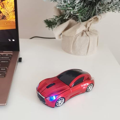 Car Mouse for Computer, Wireless Car Shaped Mice for Laptop, PC, Mini Cute Mouse with 2.4Ghz USB Receiver, 3D, 1600DPI, Silent Clicks, LED Headlights (Red) - color: Y-Red