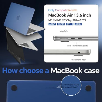 Omnpak for MacBook Air 13 inch Case, M5 M4 M3 M2 2026-2022 A3449 A3240 A3113 A2681, Scratch & Fingerprint Resistant, Frosted Matte Lightweight Hard Shell Protective Cover for MacBook Air 13.6 inch - color: Matte Blue