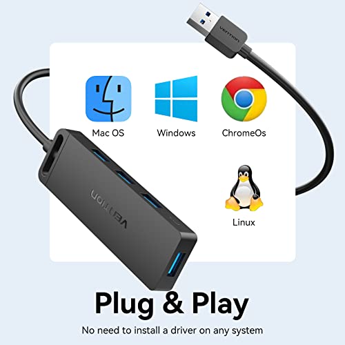 USB Hub VENTION 4-Port USB 3.0 Hub 1.5FT Ultra-Slim Data USB Splitter Charging Supported Compatible with MacBook, Laptop, Surface Pro, PS4, PC, Flash Drive, Mobile HDD - size: 1.5FT, style: USB 3.0 5Gbps