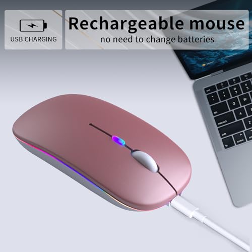 KANMABPC Wireless Bluetooth Mouse – Rechargeable, Silent, Dual Mode (Bluetooth 5.2 & USB) with LED Lights – Portable for Laptop, Desktop, & Tablet(Rose Gold) - color: Rose Gold