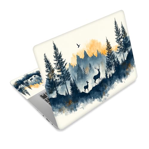 Universal Laptop Skin Sticker Decal,15.6 Inch Laptop Vinyl Cover for 13" 14" 15.6" Laptop,Waterproof Scratch-Resistant Protector Wrap,Reusable with Wrist Pads,Watercolor Deer Silhouette - color: Watercolor Deer Silhouette