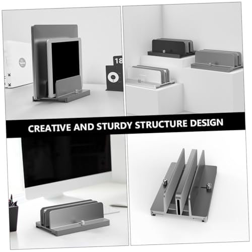 Toddmomy Aluminum Alloy Adjustable Laptop Vertical Stand with Dual Slots Gray Notebook Mount Base for Desk Tablet Vertical Holder Compatible with MacBook