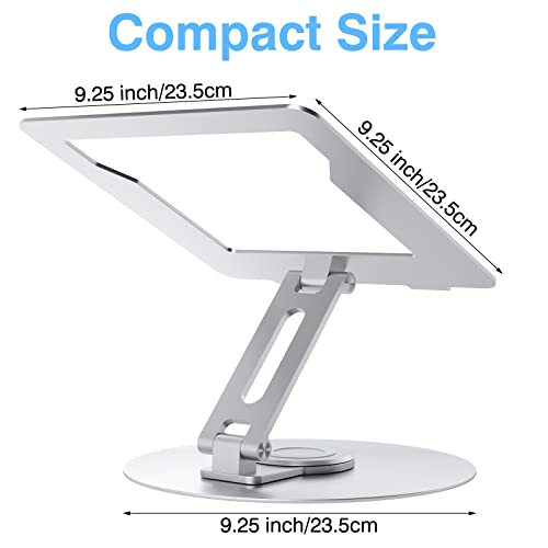 Swivel Laptop Stand for Desk, Adjustable Height Aluminum Computer Stand with 360 Rotating Base, Foldable Ergonomic Riser, Portable Laptop Holder Compatible with MacBook, All Laptops 10-17'', Chrome - color: Chrome