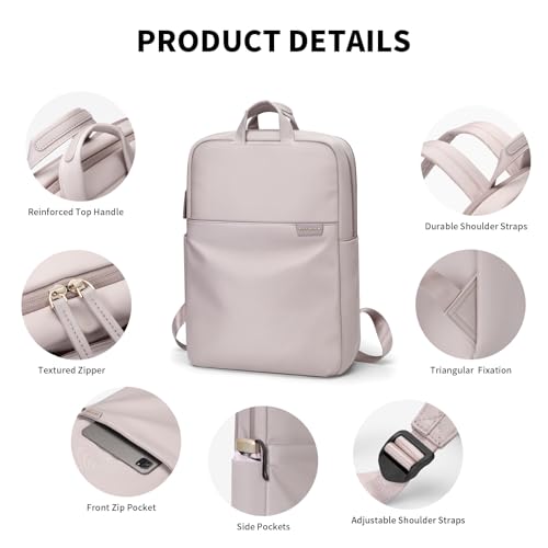 GOLF SUPAGS Travel Laptop Backpack for Women Anti Theft Slim Durable College Bookbag Business Computer Bag Fit 15.6Inch Notebook (Pinkish Grey, 15.6Inch) - color: Pinkish Grey, size: 15.6 Inch