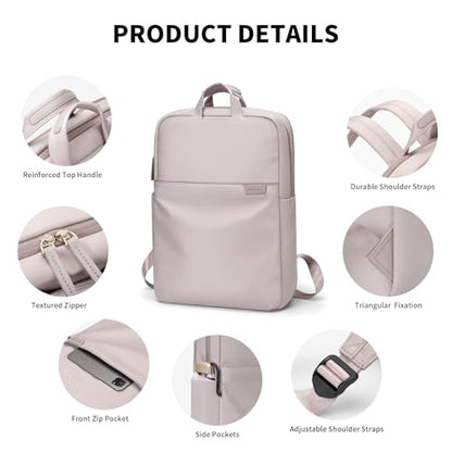 GOLF SUPAGS Travel Laptop Backpack for Women Anti Theft Slim Durable College Bookbag Business Computer Bag Fit 15.6Inch Notebook (Pinkish Grey, 15.6Inch) - color: Pinkish Grey, size: 15.6 Inch